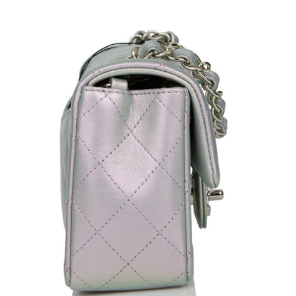 Chanel Mini Rectangular Flap Bag Purple Iridescent Quilted Lambskin Silver Hardware