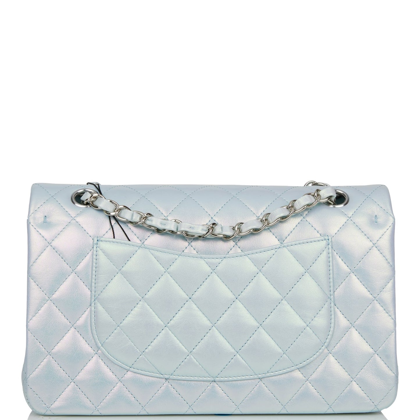 Chanel Medium Classic Double Flap Bag Blue Iridescent Lambskin Silver Hardware