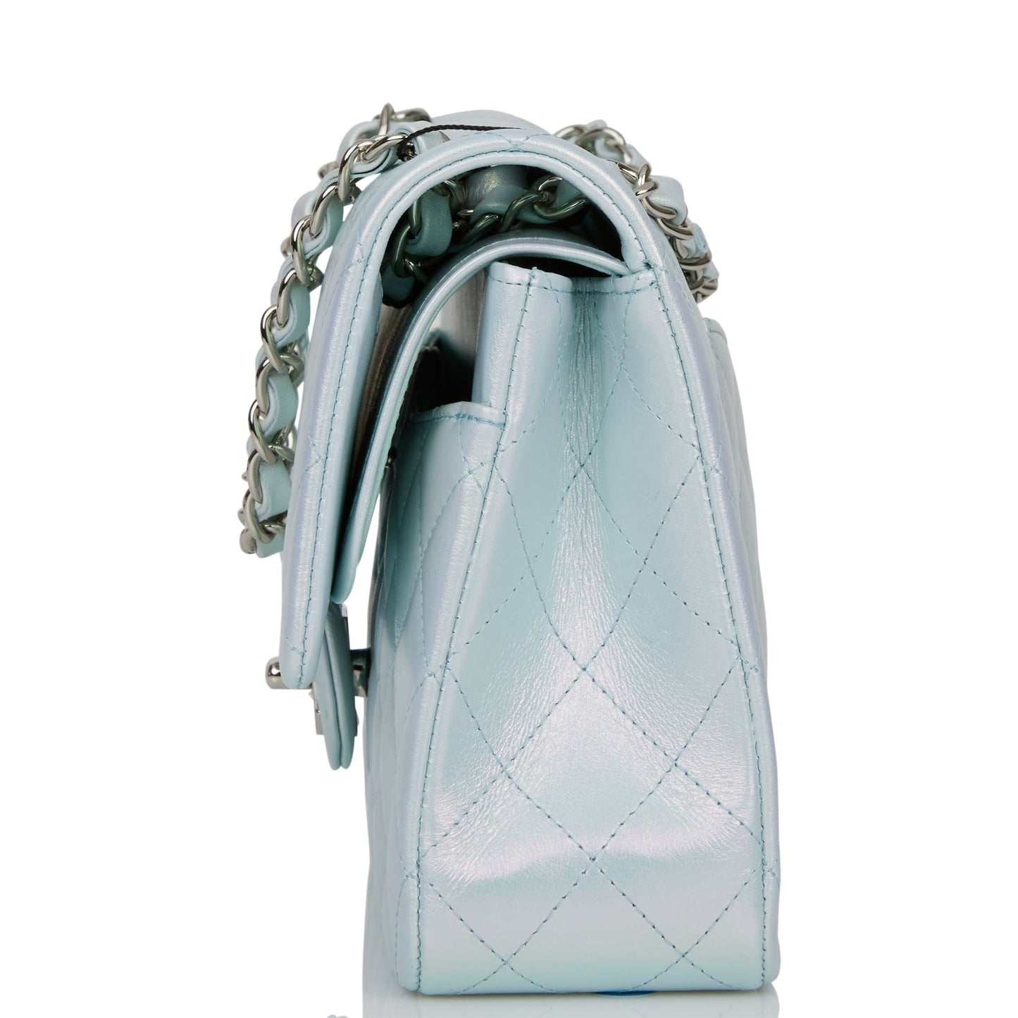 Chanel Medium Classic Double Flap Bag Blue Iridescent Lambskin Silver Hardware