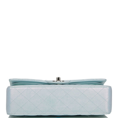 Chanel Medium Classic Double Flap Bag Blue Iridescent Lambskin Silver Hardware