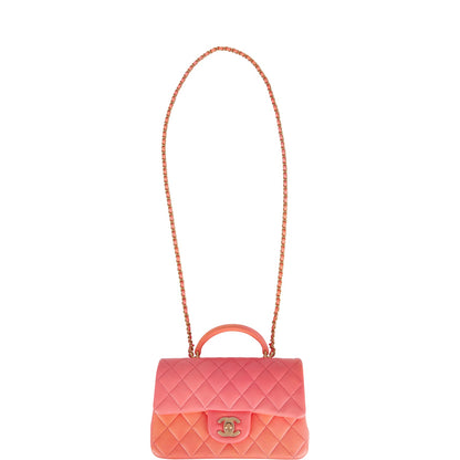 Chanel Mini Rectangular Flap Bag with Top Handle Orange Ombre Lambskin Antique Gold Hardware