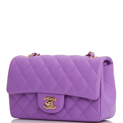 Chanel Mini Rectangular Flap Bag Purple Lambskin Light Gold Hardware
