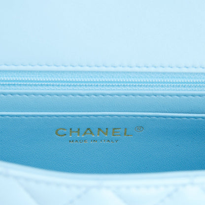 Chanel Mini Rectangular Flap Bag Blue Lambskin Light Gold Hardware