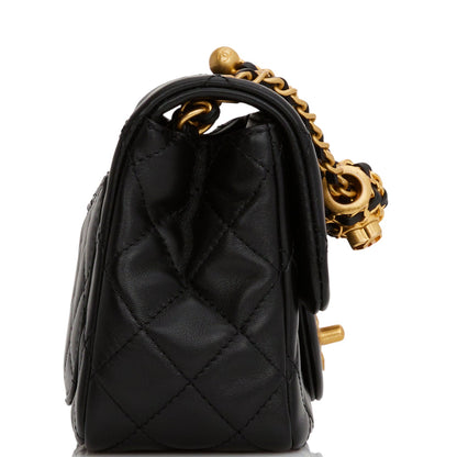 Chanel Pearl Crush Mini Square Flap Bag Black Lambskin Antique Gold Hardware