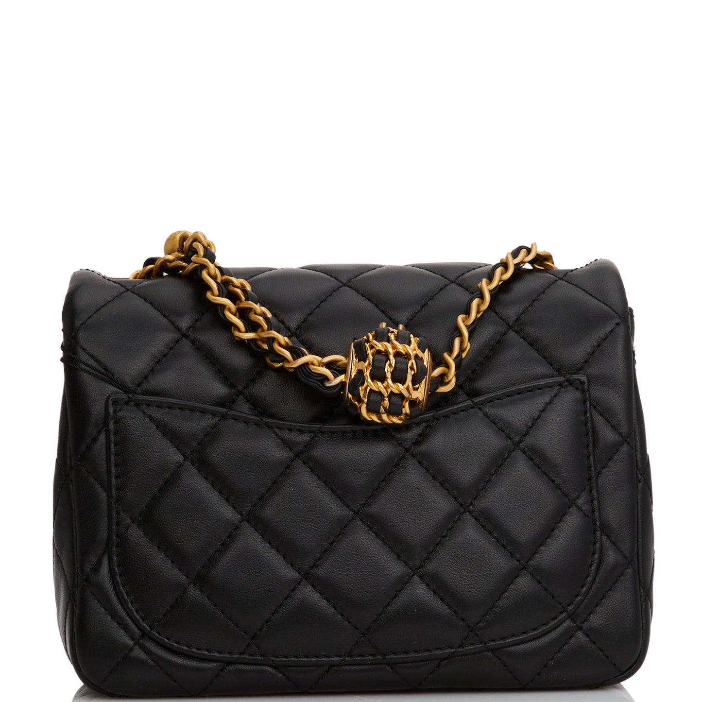 Chanel Pearl Crush Mini Square Flap Bag Black Lambskin Antique Gold Hardware