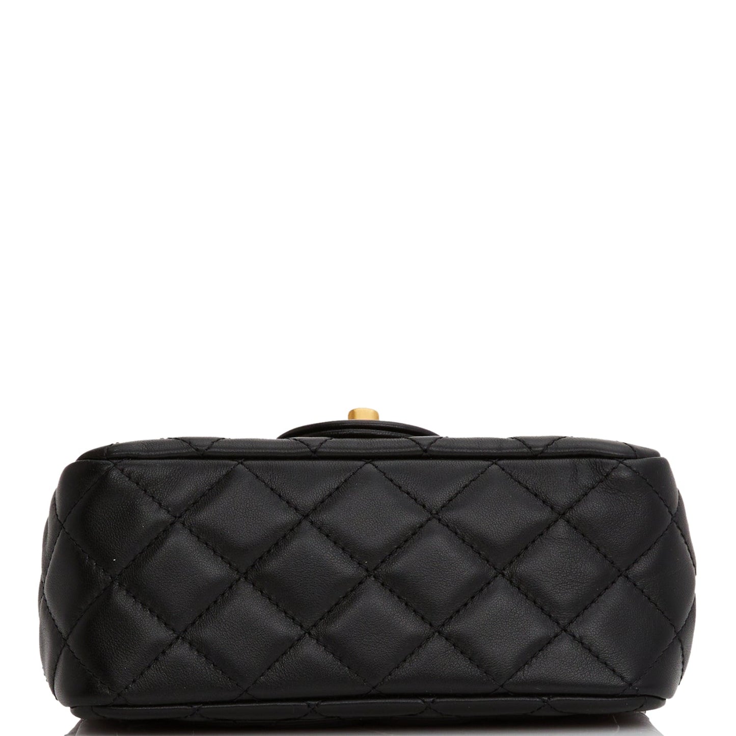 Chanel Pearl Crush Mini Square Flap Bag Black Lambskin Antique Gold Hardware