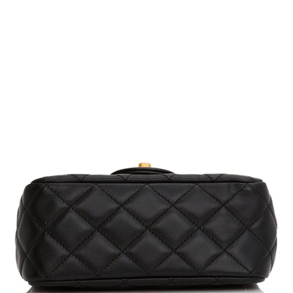 Chanel Pearl Crush Mini Square Flap Bag Black Lambskin Antique Gold Hardware