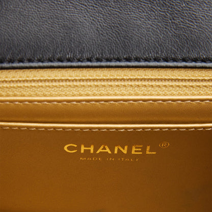 Chanel Pearl Crush Mini Square Flap Bag Black Lambskin Antique Gold Hardware