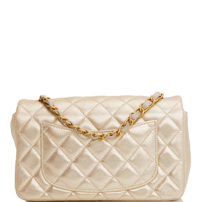 Chanel Mini Rectangular Flap Bag Gold Metallic Goatskin Antique Gold Hardware