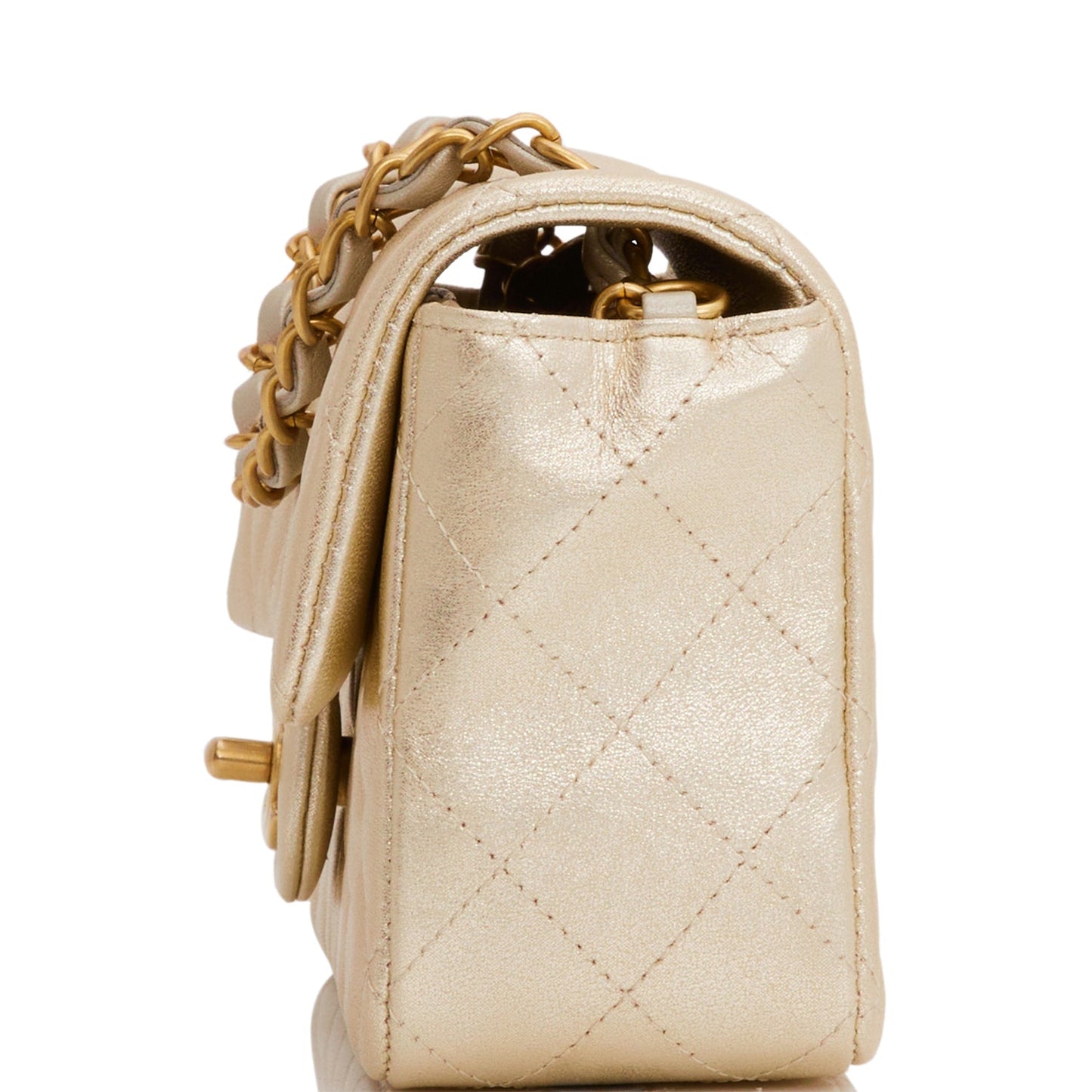 Chanel Mini Rectangular Flap Bag Gold Metallic Goatskin Antique Gold Hardware