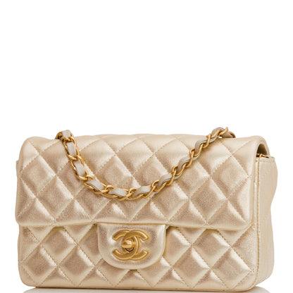 Chanel Mini Rectangular Flap Bag Gold Metallic Goatskin Antique Gold Hardware