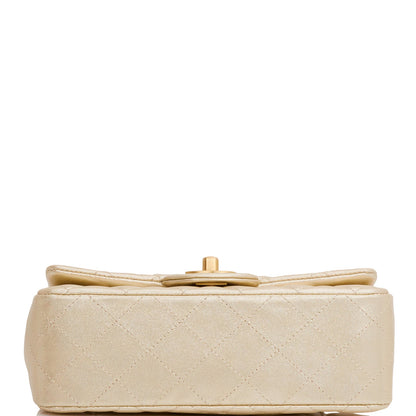 Chanel Mini Rectangular Flap Bag Gold Metallic Goatskin Antique Gold Hardware