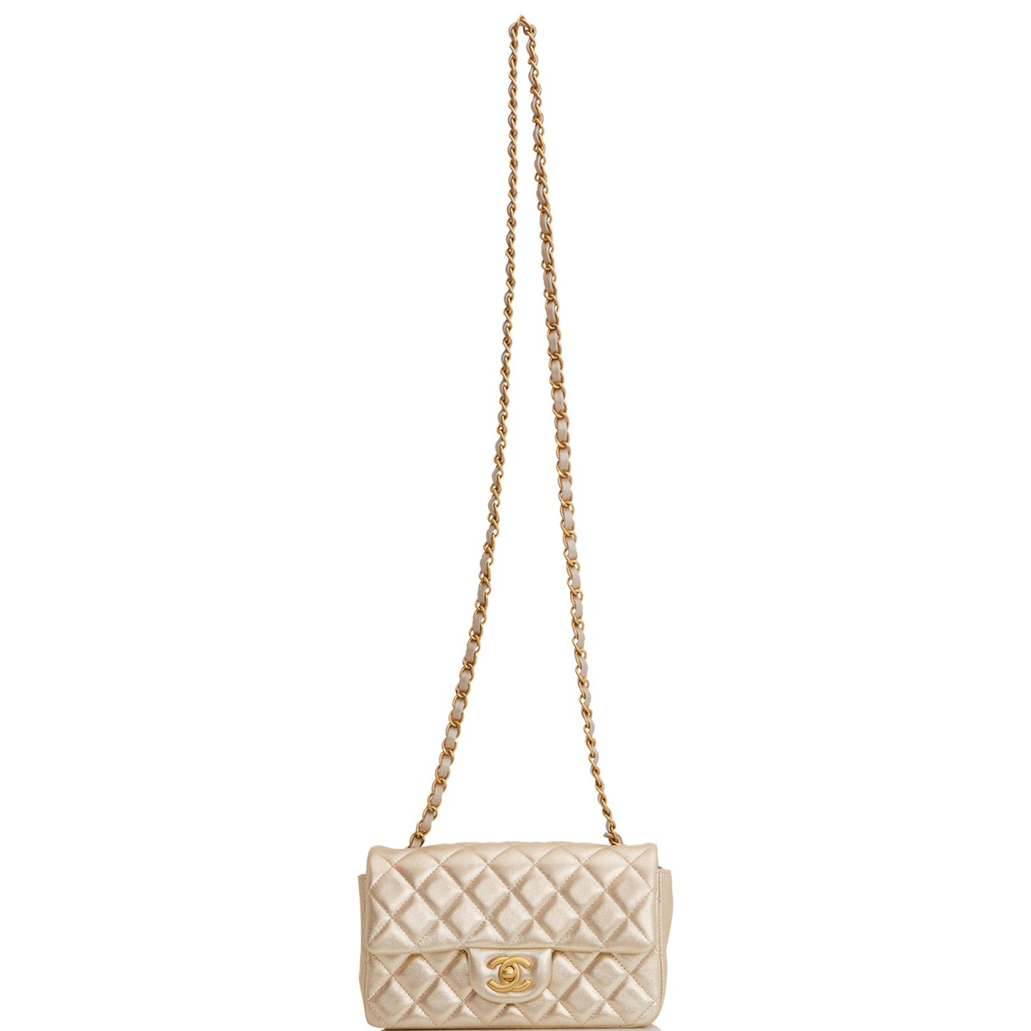 Chanel Mini Rectangular Flap Bag Gold Metallic Goatskin Antique Gold Hardware