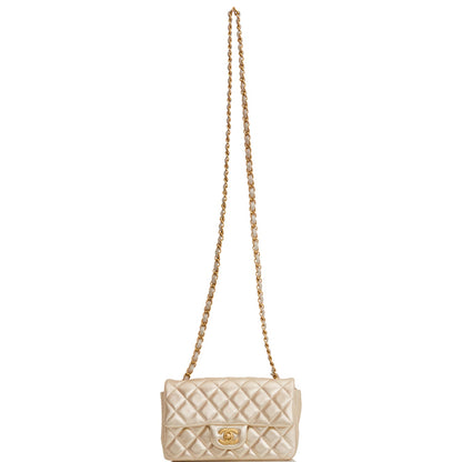 Chanel Mini Rectangular Flap Bag Gold Metallic Goatskin Antique Gold Hardware