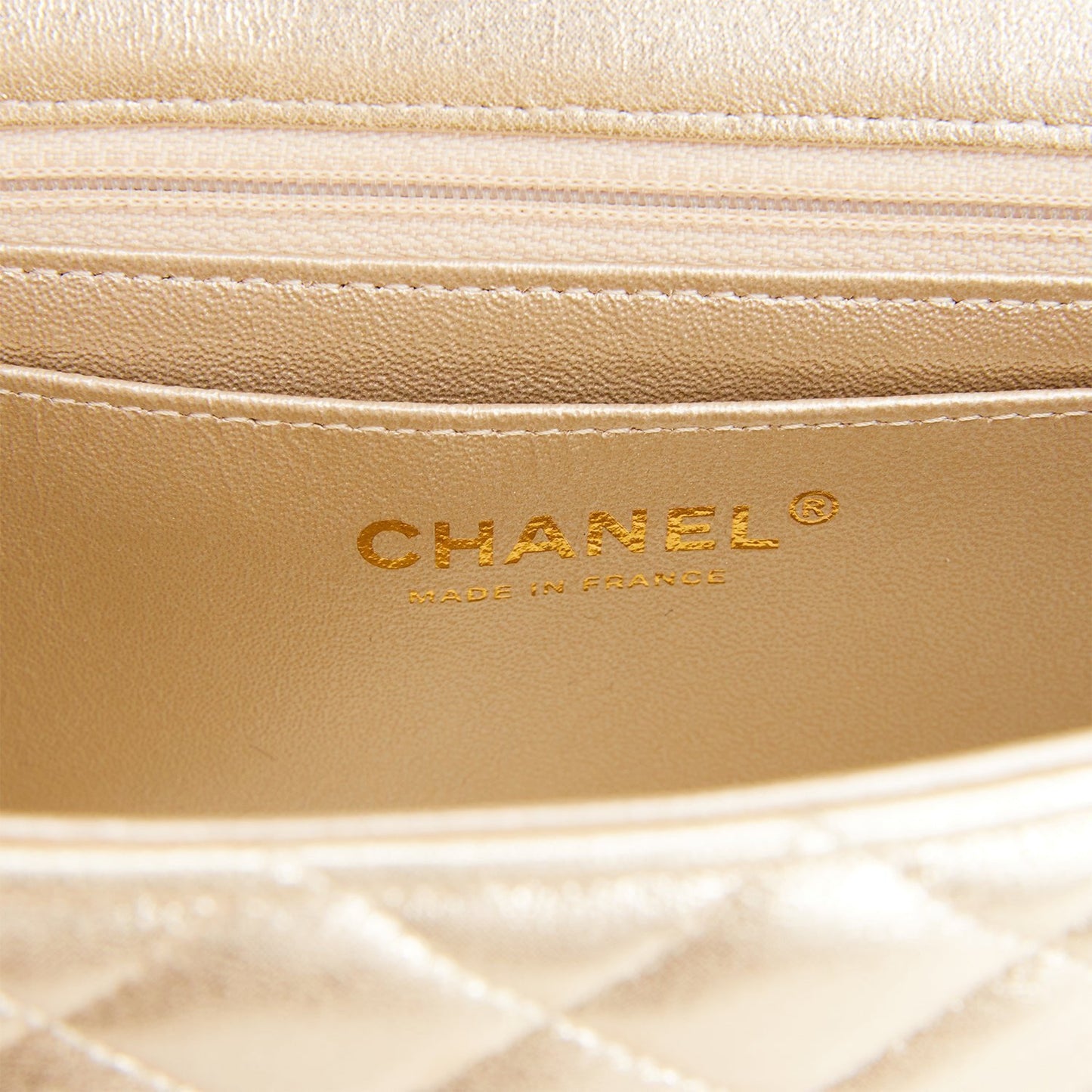 Chanel Mini Rectangular Flap Bag Gold Metallic Goatskin Antique Gold Hardware