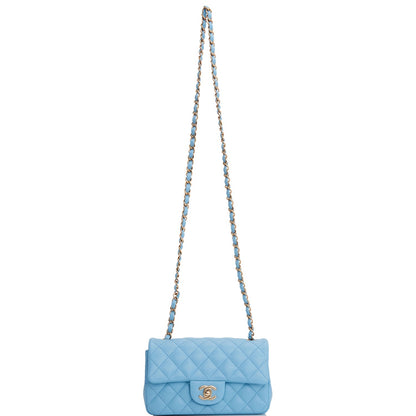 Chanel Mini Rectangular Flap Bag Blue Lambskin Light Gold Hardware