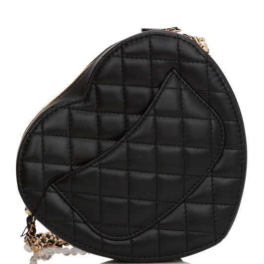Chanel CC In Love Large Heart Bag Black Lambskin Light Gold Hardware