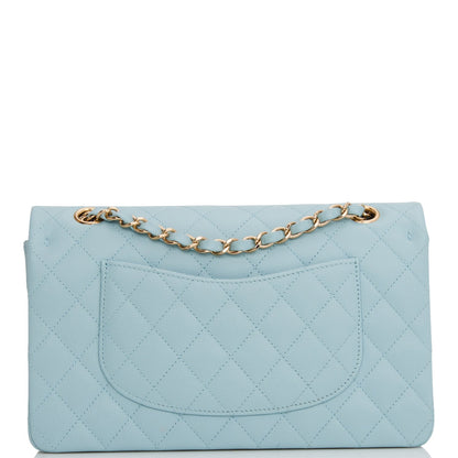 Chanel Medium Classic Double Flap Bag Blue Quilted Caviar Light Gold Hardware