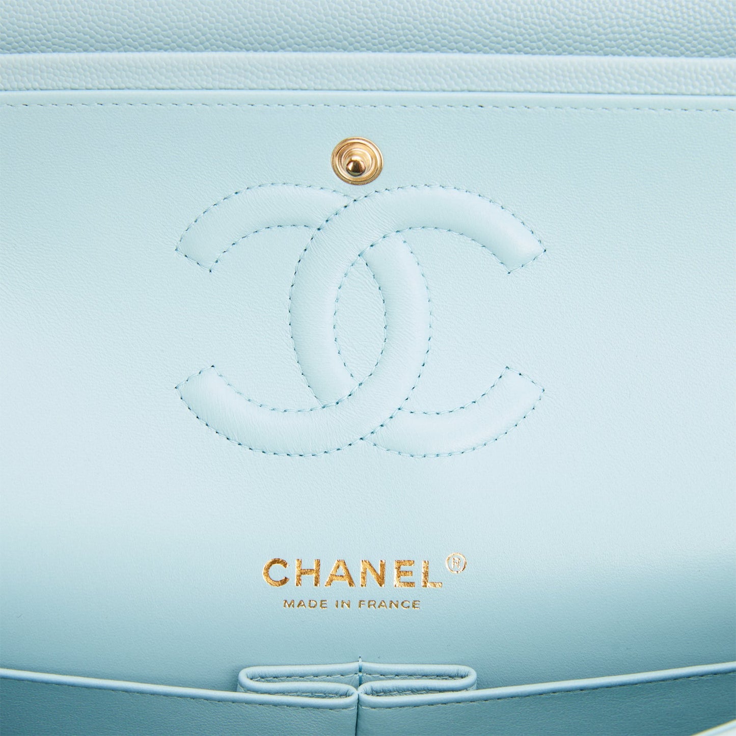 Chanel Medium Classic Double Flap Bag Blue Quilted Caviar Light Gold Hardware