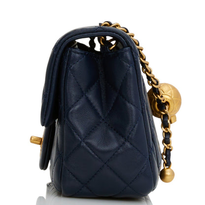 Chanel Pearl Crush Mini Square Flap Bag Navy Blue Lambskin Antique Gold Hardware