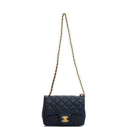 Chanel Pearl Crush Mini Square Flap Bag Navy Blue Lambskin Antique Gold Hardware
