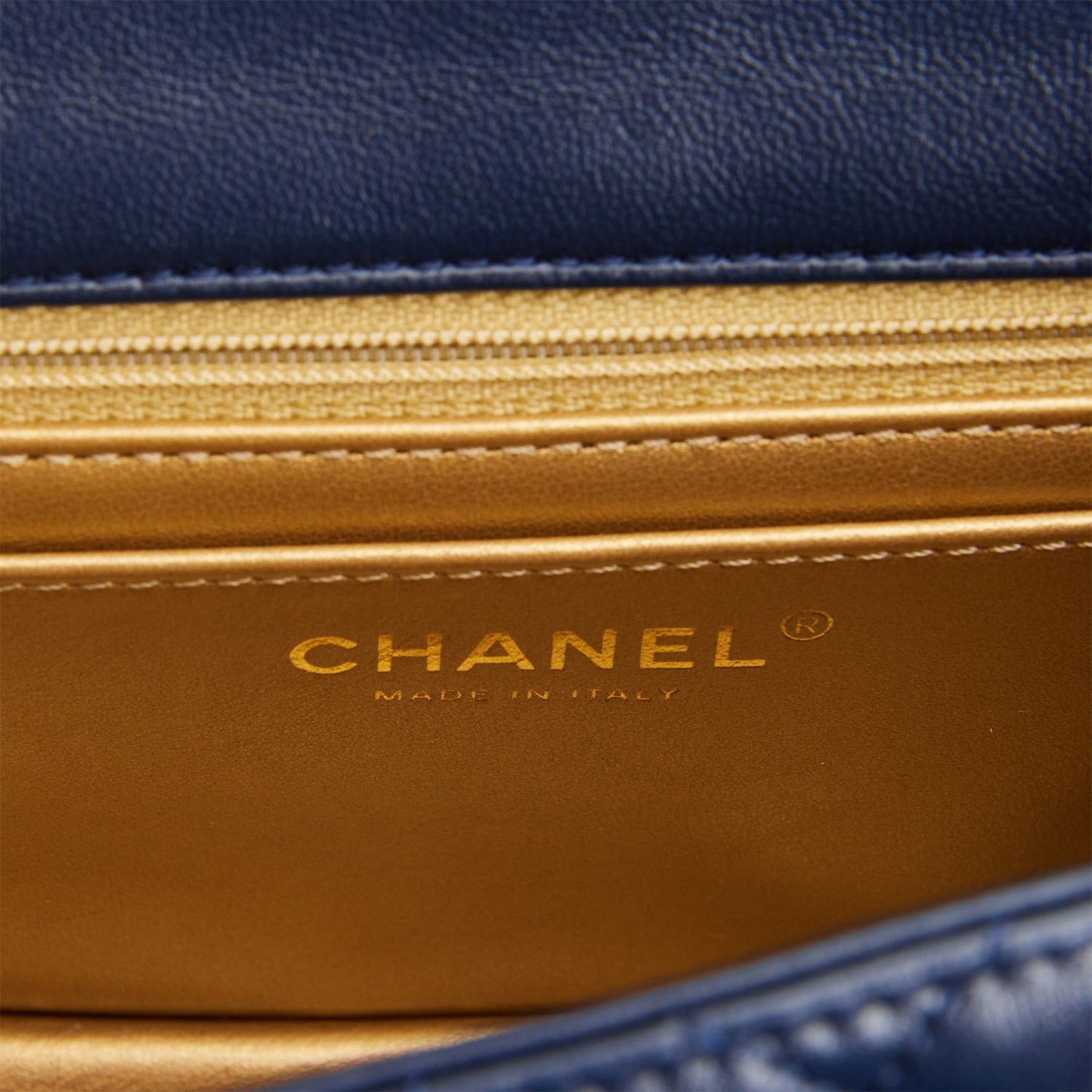 Chanel Pearl Crush Mini Square Flap Bag Navy Blue Lambskin Antique Gold Hardware