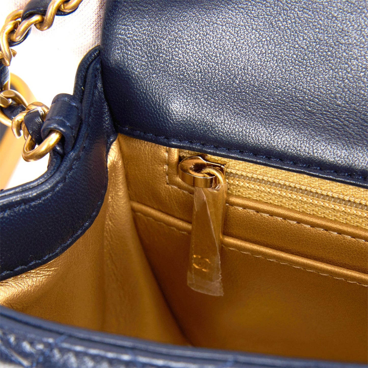Chanel Pearl Crush Mini Square Flap Bag Navy Blue Lambskin Antique Gold Hardware