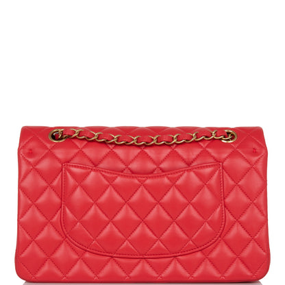 Chanel Medium Classic Double Flap Bag Red Lambskin Antique Gold Hardware