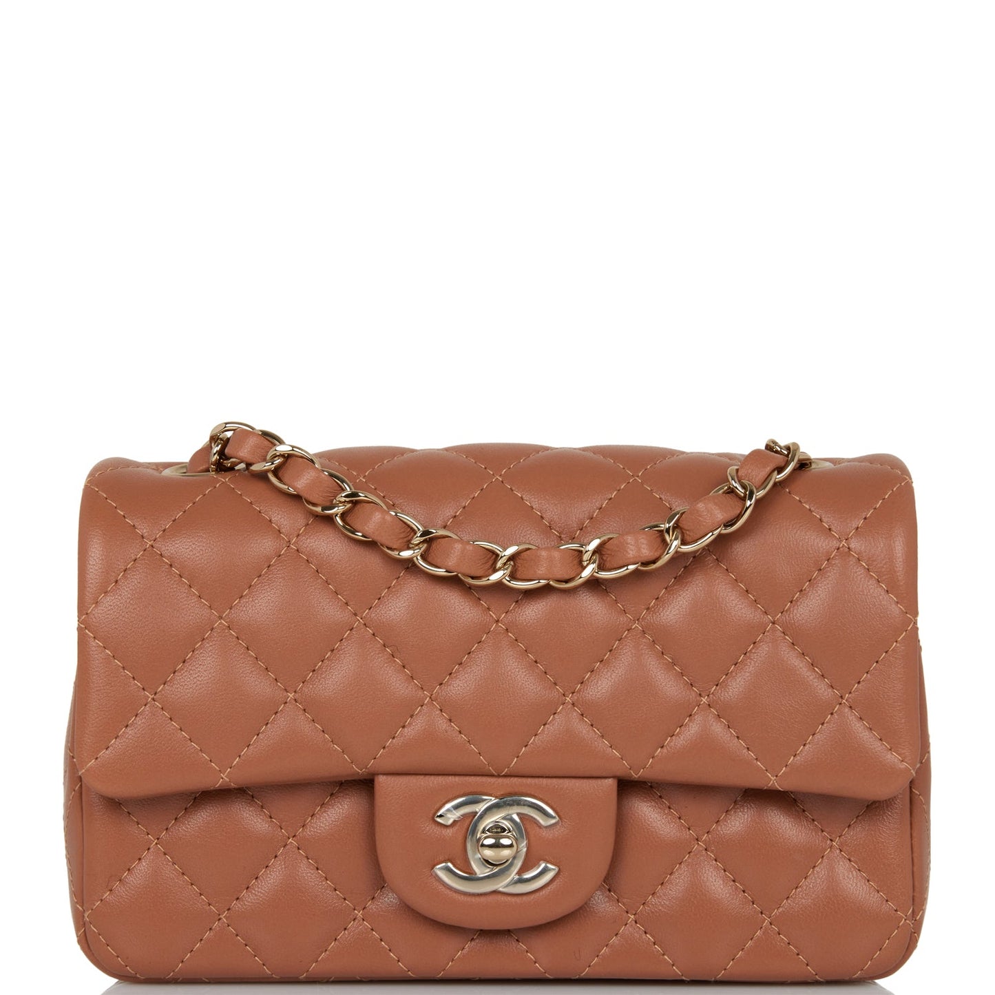 Chanel Mini Rectangular Flap Bag Caramel Lambskin Light Gold Hardware