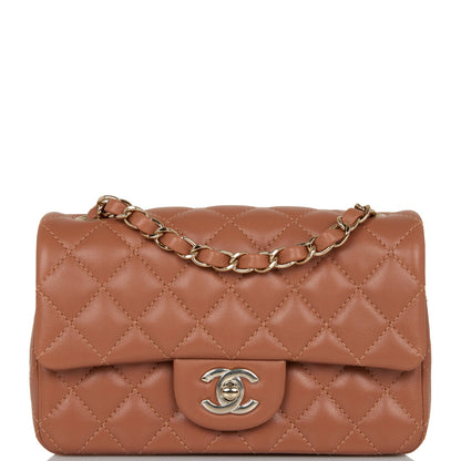 Chanel Mini Rectangular Flap Bag Caramel Lambskin Light Gold Hardware