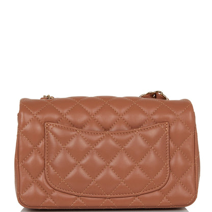 Chanel Mini Rectangular Flap Bag Caramel Lambskin Light Gold Hardware