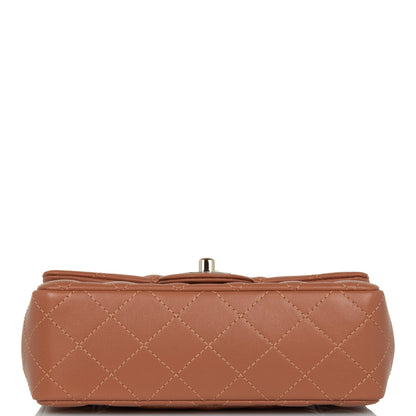 Chanel Mini Rectangular Flap Bag Caramel Lambskin Light Gold Hardware