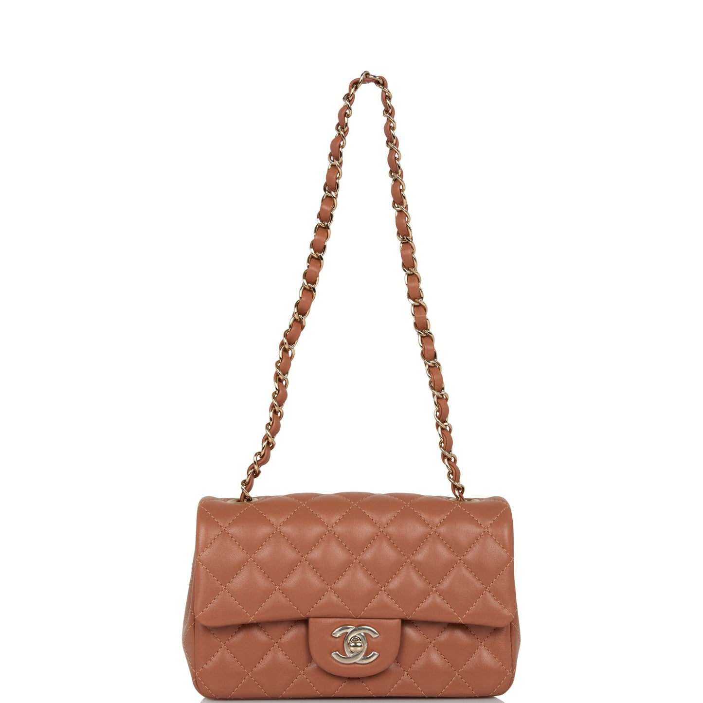 Chanel Mini Rectangular Flap Bag Caramel Lambskin Light Gold Hardware