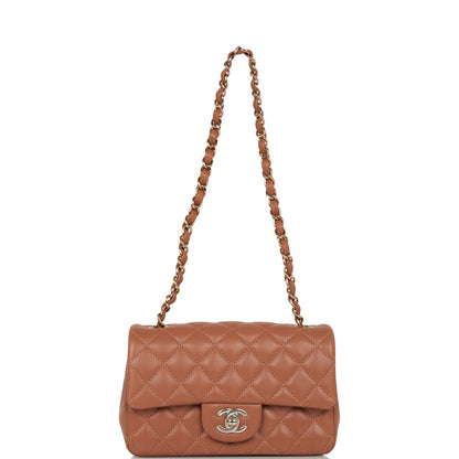 Chanel Mini Rectangular Flap Bag Caramel Lambskin Light Gold Hardware