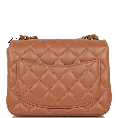 Chanel Mini Square Flap Bag Caramel Lambskin Light Gold Hardware