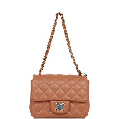 Chanel Mini Square Flap Bag Caramel Lambskin Light Gold Hardware