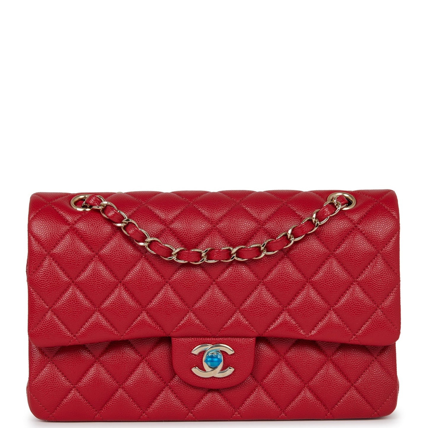 Chanel Medium Classic Double Flap Bag Red Caviar Light Gold Hardware