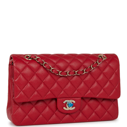 Chanel Medium Classic Double Flap Bag Red Caviar Light Gold Hardware