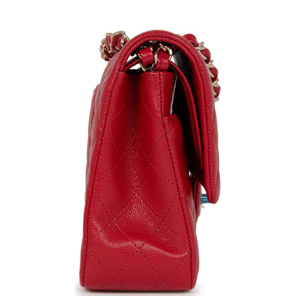 Chanel Medium Classic Double Flap Bag Red Caviar Light Gold Hardware
