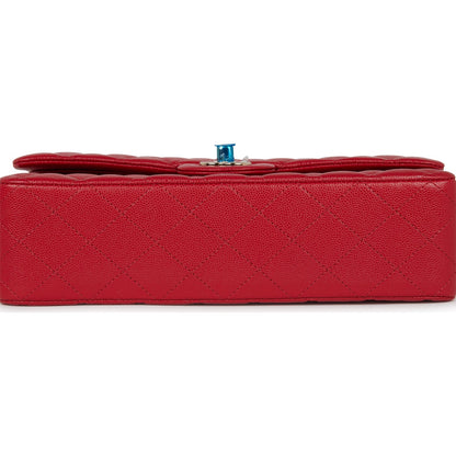 Chanel Medium Classic Double Flap Bag Red Caviar Light Gold Hardware