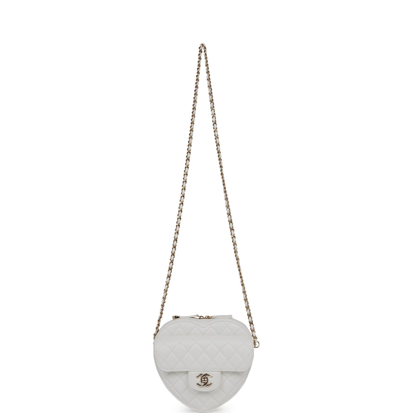 Chanel CC In Love Large Heart Bag White Lambskin Light Gold Hardware