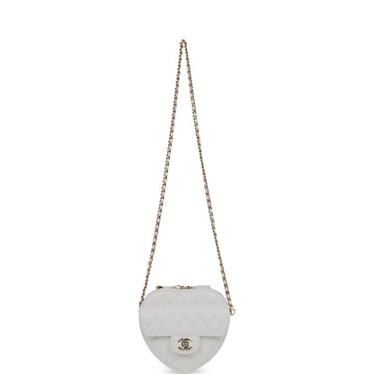 Chanel CC In Love Large Heart Bag White Lambskin Light Gold Hardware