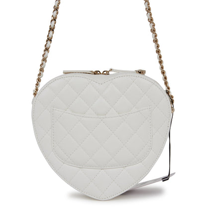 Chanel CC In Love Large Heart Bag White Lambskin Light Gold Hardware