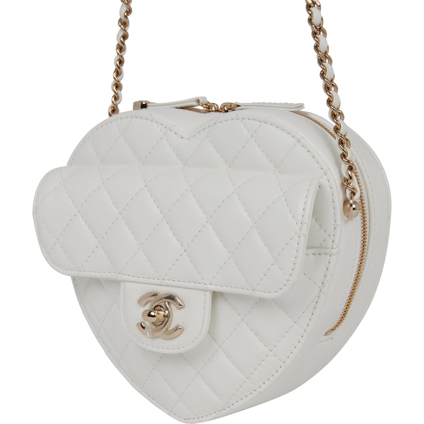 Chanel CC In Love Large Heart Bag White Lambskin Light Gold Hardware