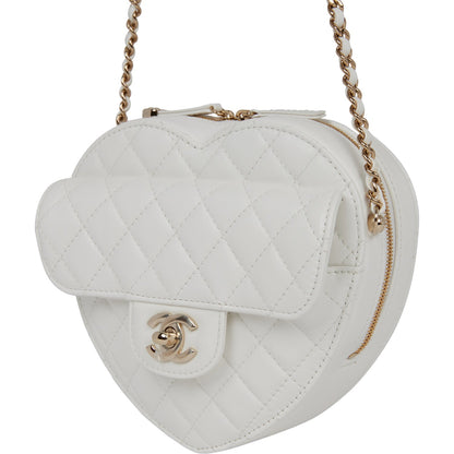 Chanel CC In Love Large Heart Bag White Lambskin Light Gold Hardware