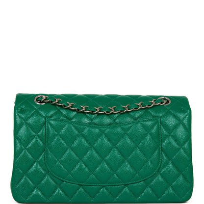 Chanel Medium Classic Double Flap Bag Green Caviar Silver Hardware
