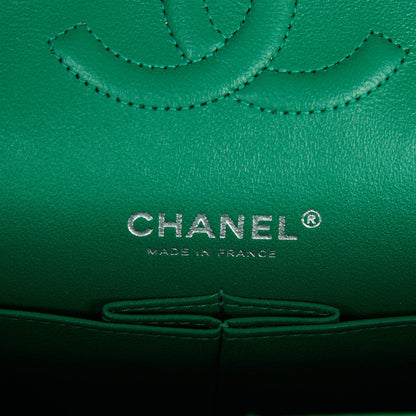 Chanel Medium Classic Double Flap Bag Green Caviar Silver Hardware