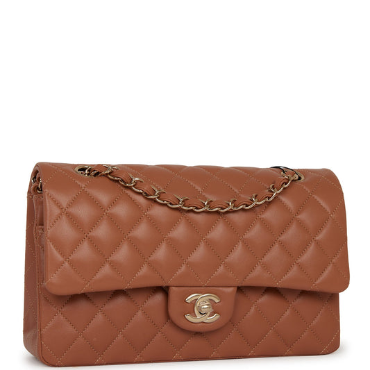 Chanel Medium Classic Double Flap Bag Caramel Lambskin Light Gold Hardware