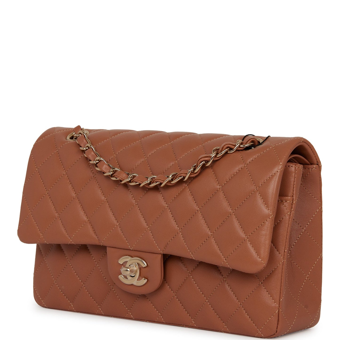 Chanel Medium Classic Double Flap Bag Caramel Lambskin Light Gold Hardware