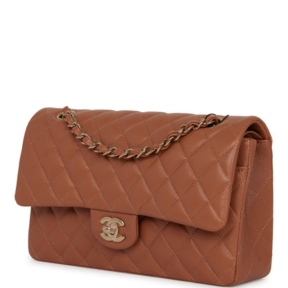 Chanel Medium Classic Double Flap Bag Caramel Lambskin Light Gold Hardware